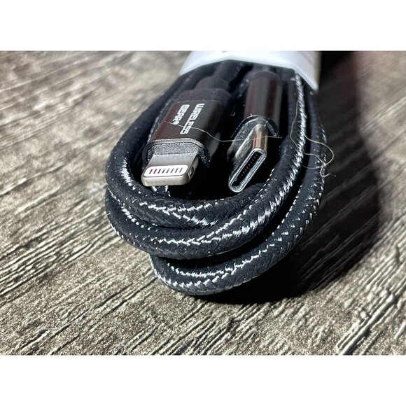 USB-2.0 Type C to Lightning 6' Black fabric for iPhone Apple iPad laptop 3E - Picture 2 of 8